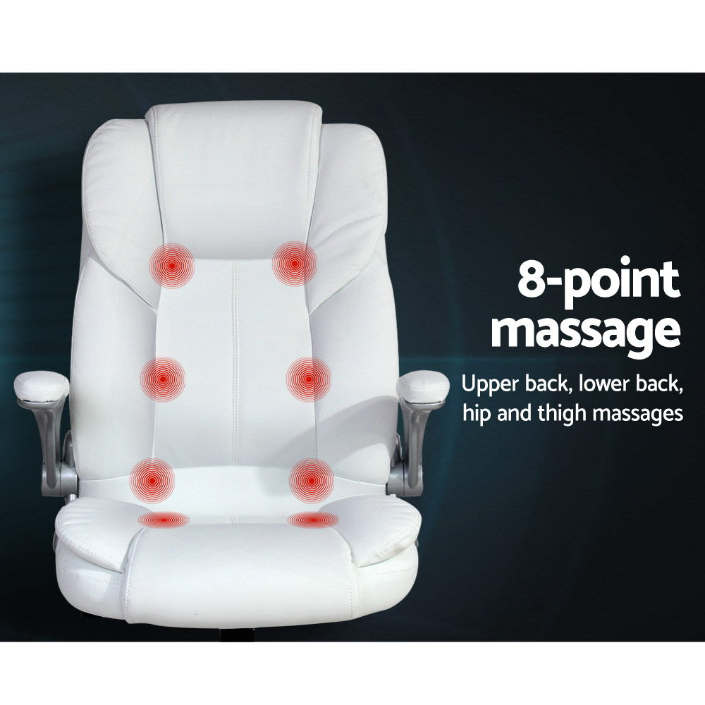 8-Point Massage Office Chair PU Leather - White - Homecoze