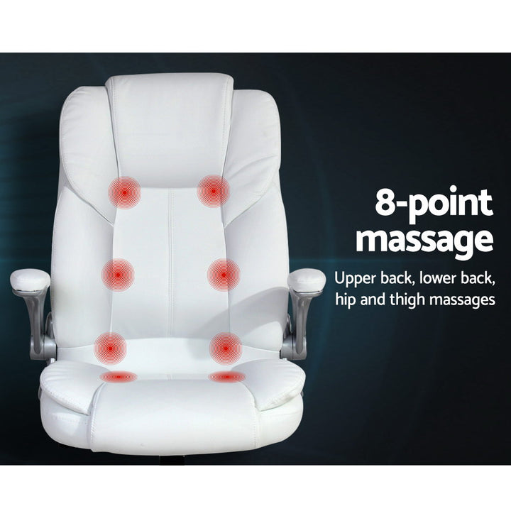 8-Point Massage Office Chair PU Leather - White - Homecoze