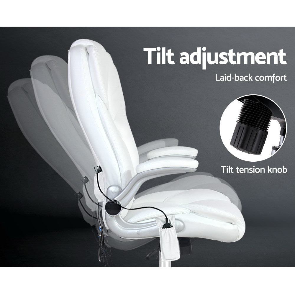 8-Point Massage Office Chair PU Leather - White - Homecoze
