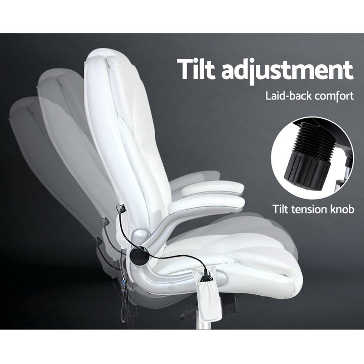 8-Point Massage Office Chair PU Leather - White - Homecoze