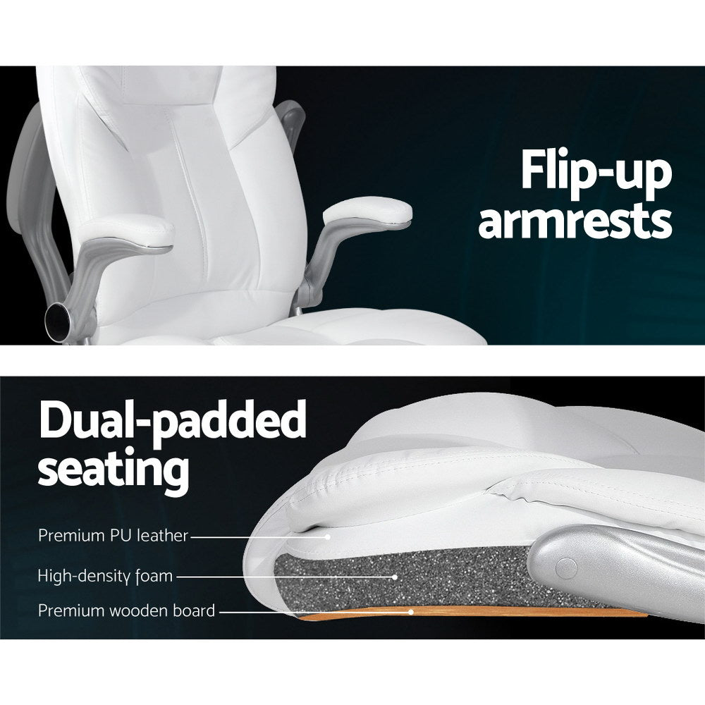 8-Point Massage Office Chair PU Leather - White - Homecoze