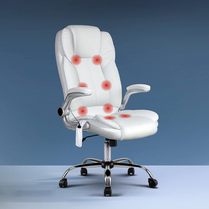 8-Point Massage Office Chair PU Leather - White - Homecoze