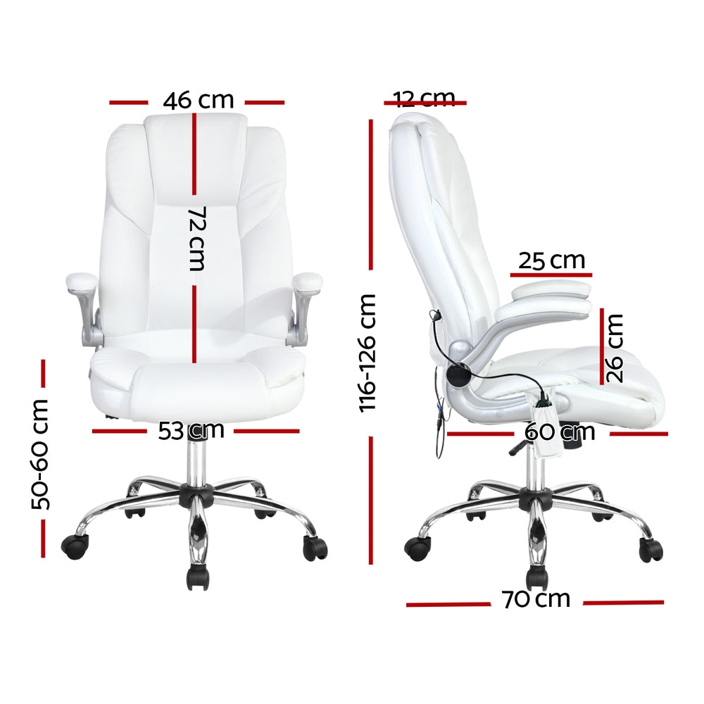 8-Point Massage Office Chair PU Leather - White - Homecoze