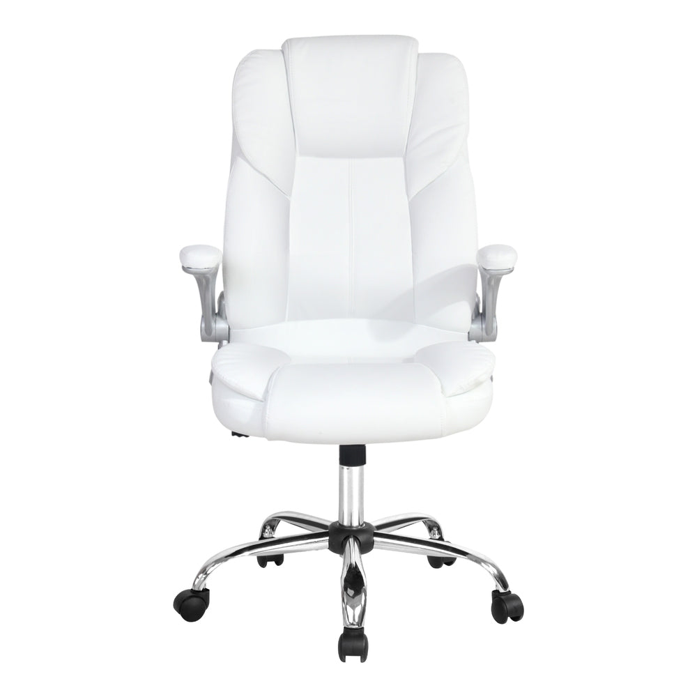 8-Point Massage Office Chair PU Leather - White - Homecoze