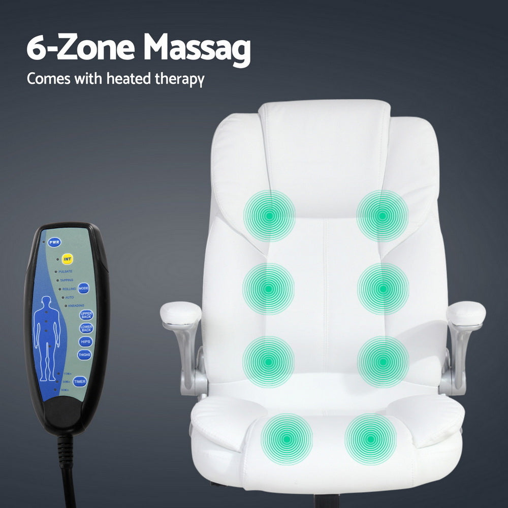 8-Point Massage Office Chair PU Leather - White - Homecoze