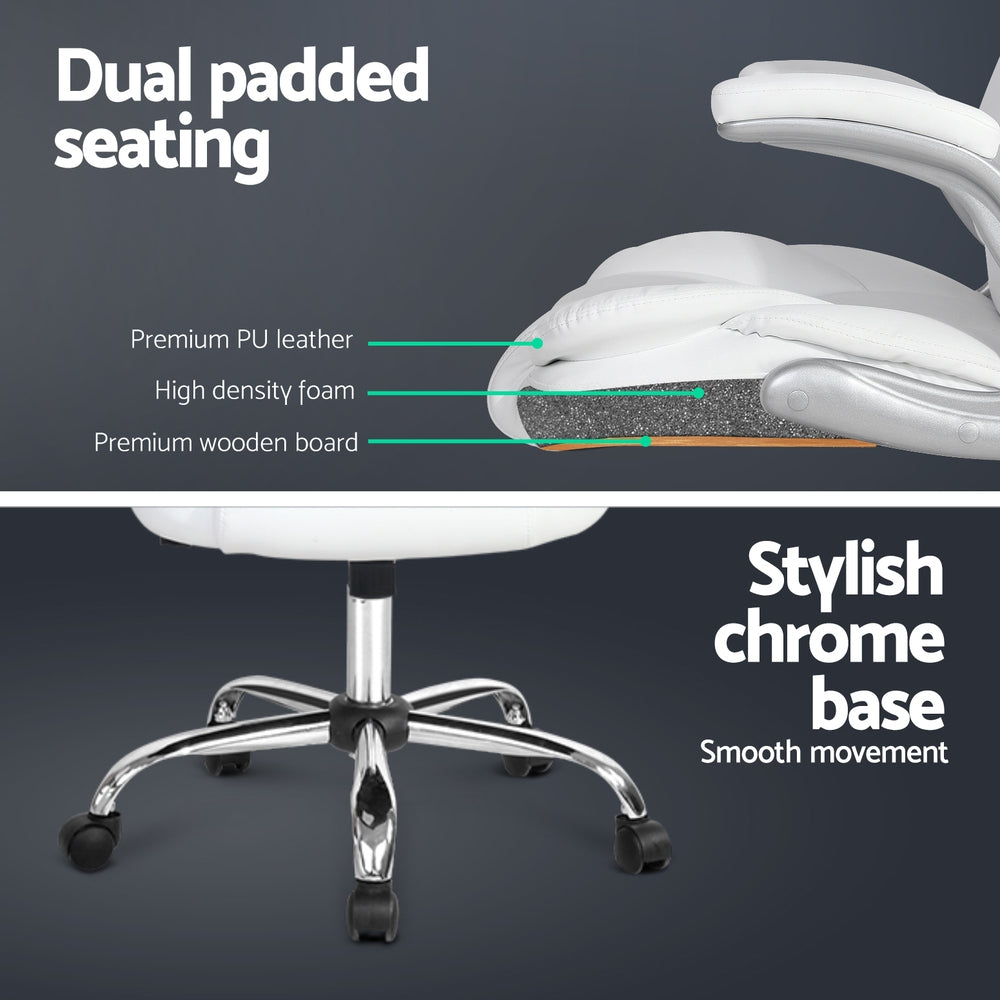 8-Point Massage Office Chair PU Leather - White - Homecoze