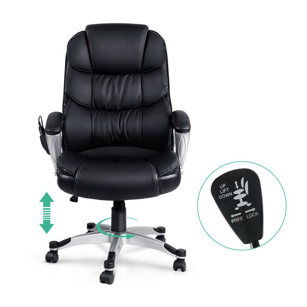 8 Point PU Leather Reclining Massage Chair - Black - Homecoze