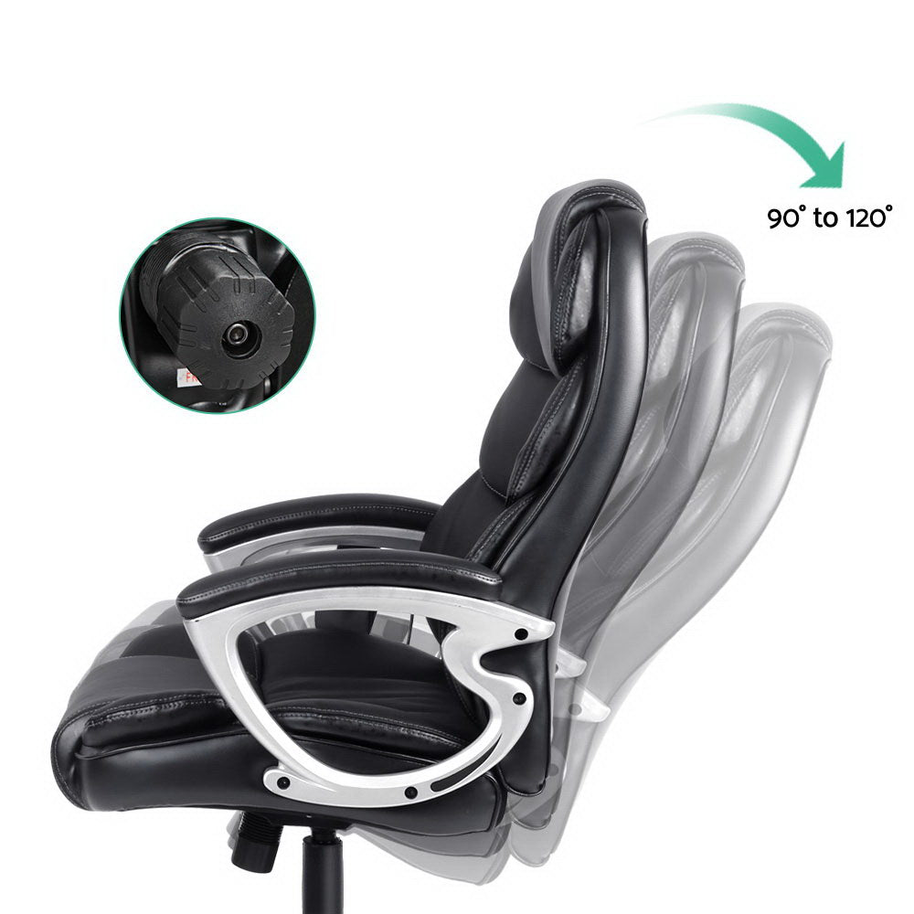 8 Point PU Leather Reclining Massage Chair - Black - Homecoze