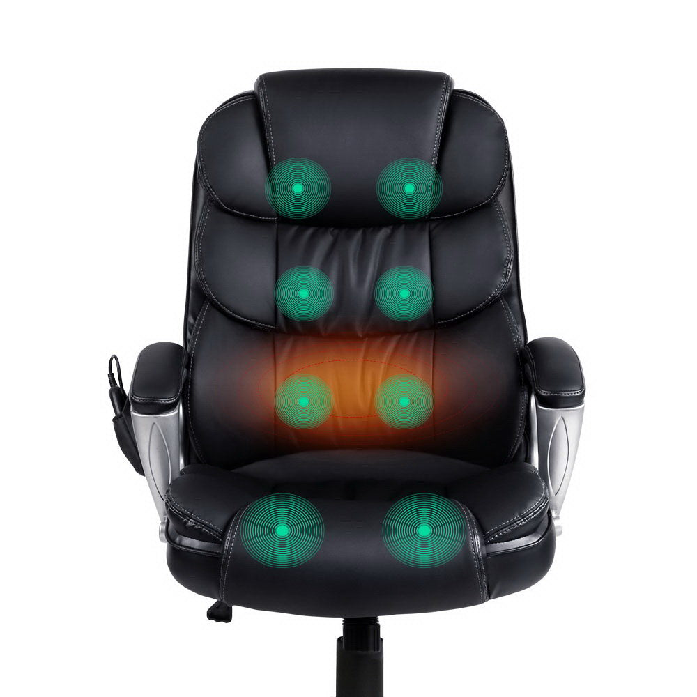 8 Point PU Leather Reclining Massage Chair - Black - Homecoze