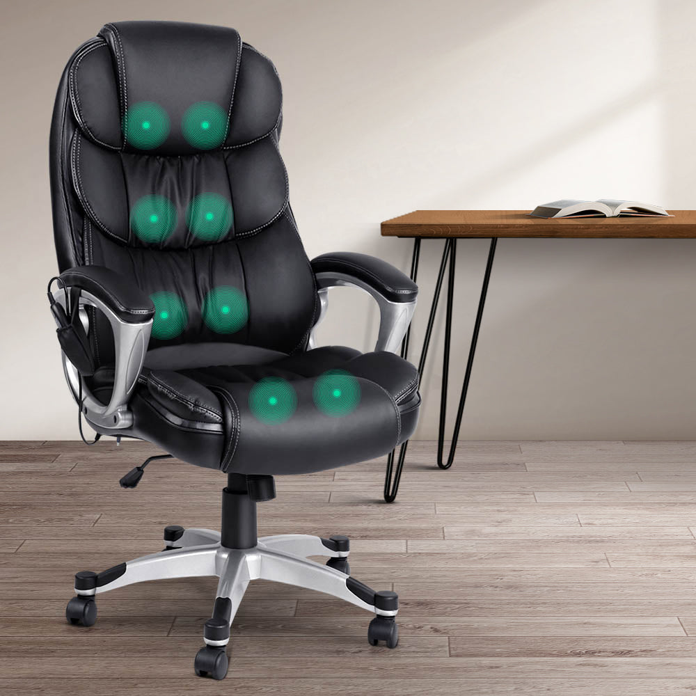 8 Point PU Leather Reclining Massage Chair - Black - Homecoze