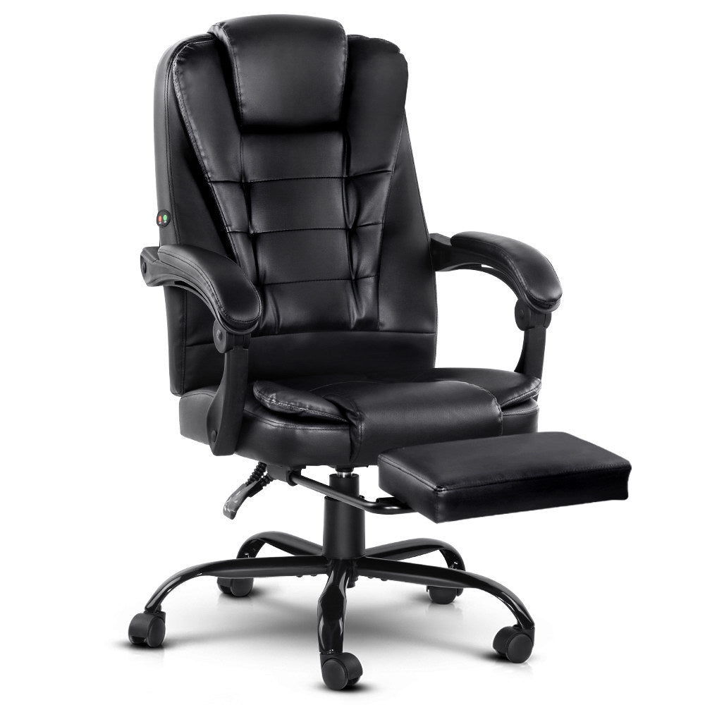 Massage Office Chair with Footrest - Black - Homecoze
