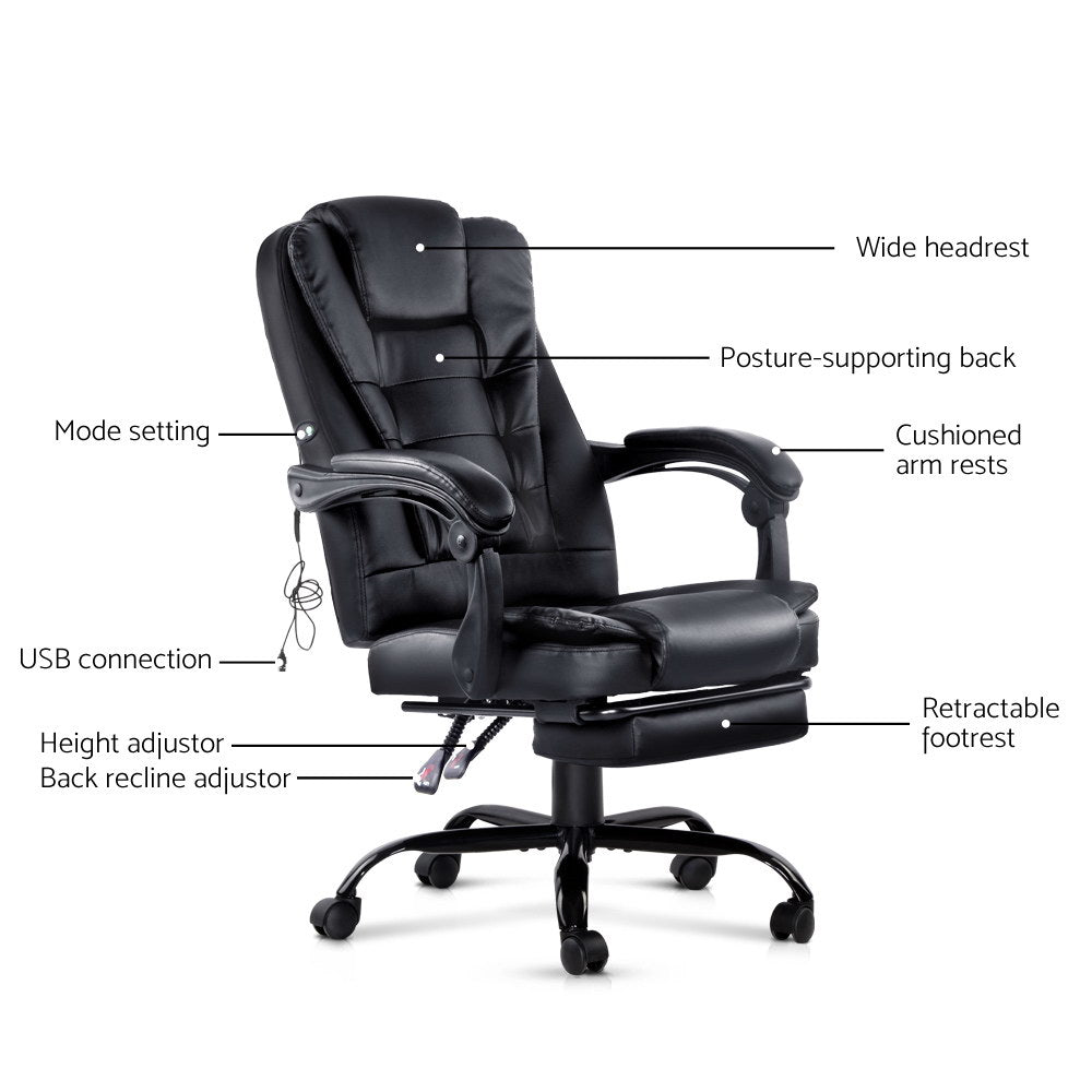 Massage Office Chair with Footrest - Black - Homecoze
