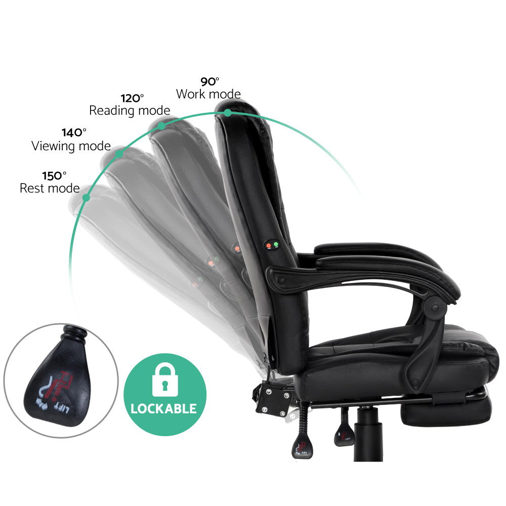 Massage Office Chair with Footrest - Black - Homecoze