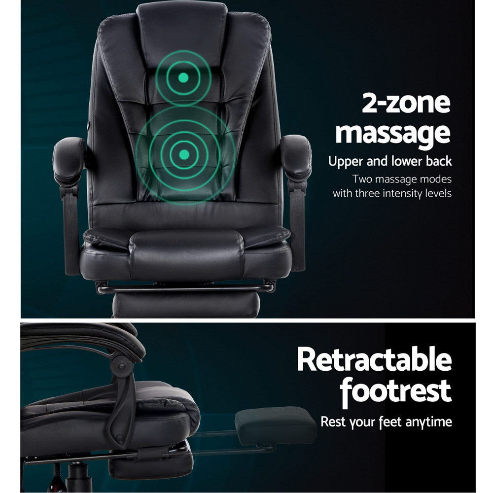 Massage Office Chair with Footrest - Black - Homecoze