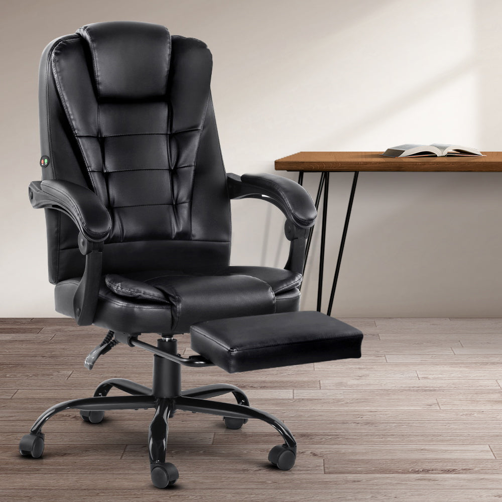 Massage Office Chair with Footrest - Black - Homecoze
