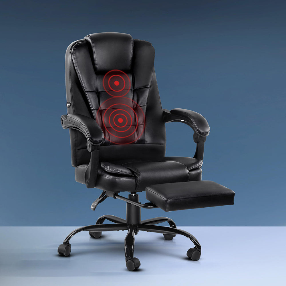 Massage Office Chair with Footrest - Black - Homecoze