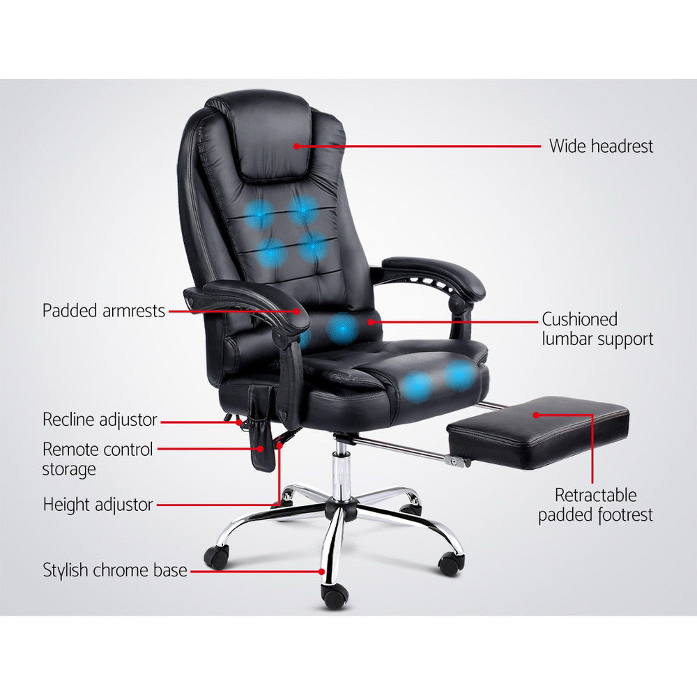 8 Point Reclining Massage Chair - Black - Homecoze
