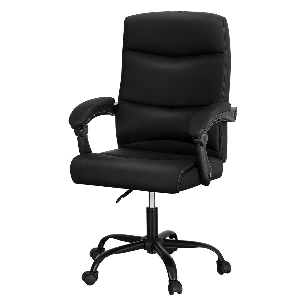 PU Leather 2-Point Massage Office Chair with Recline - Black - Homecoze
