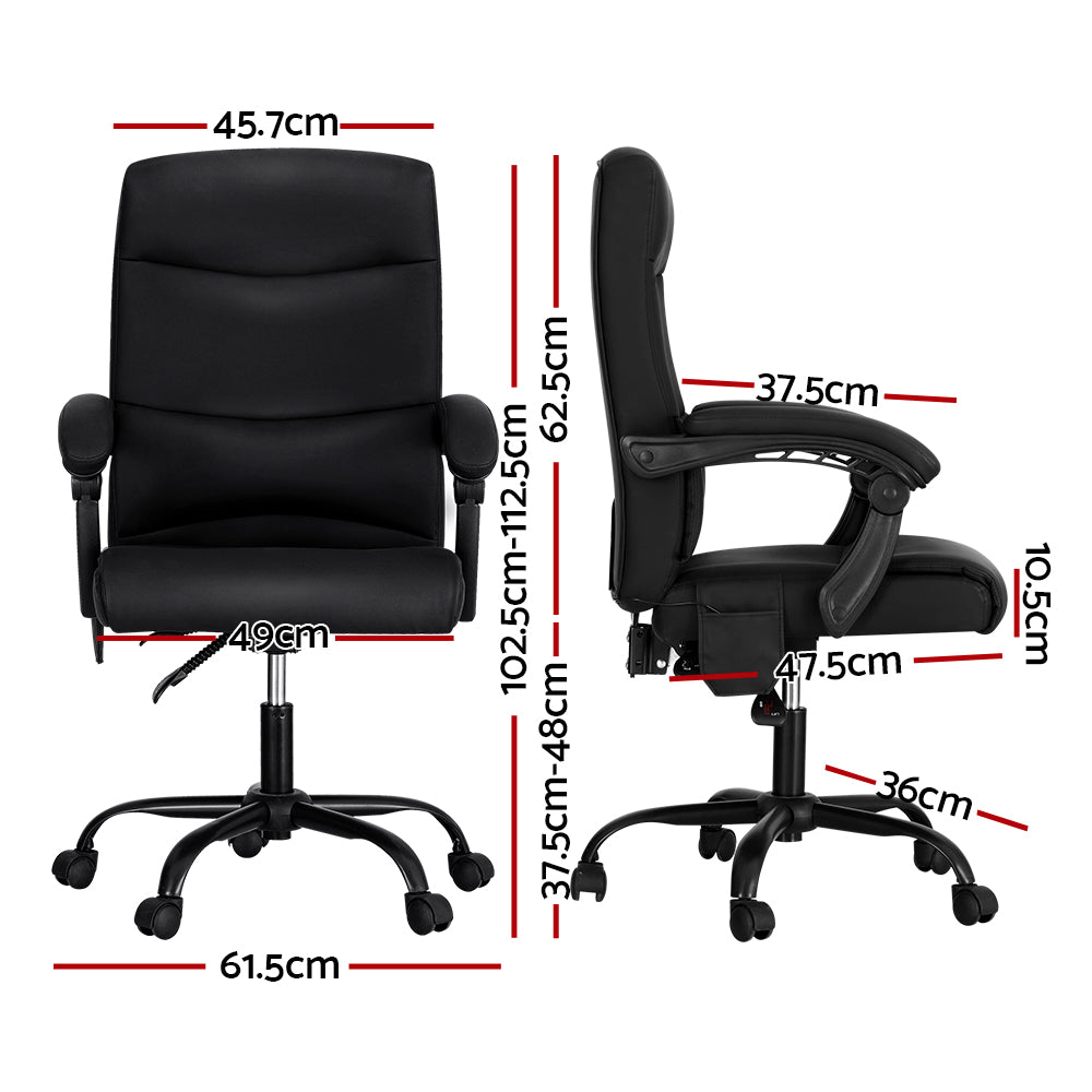 PU Leather 2-Point Massage Office Chair with Recline - Black - Homecoze