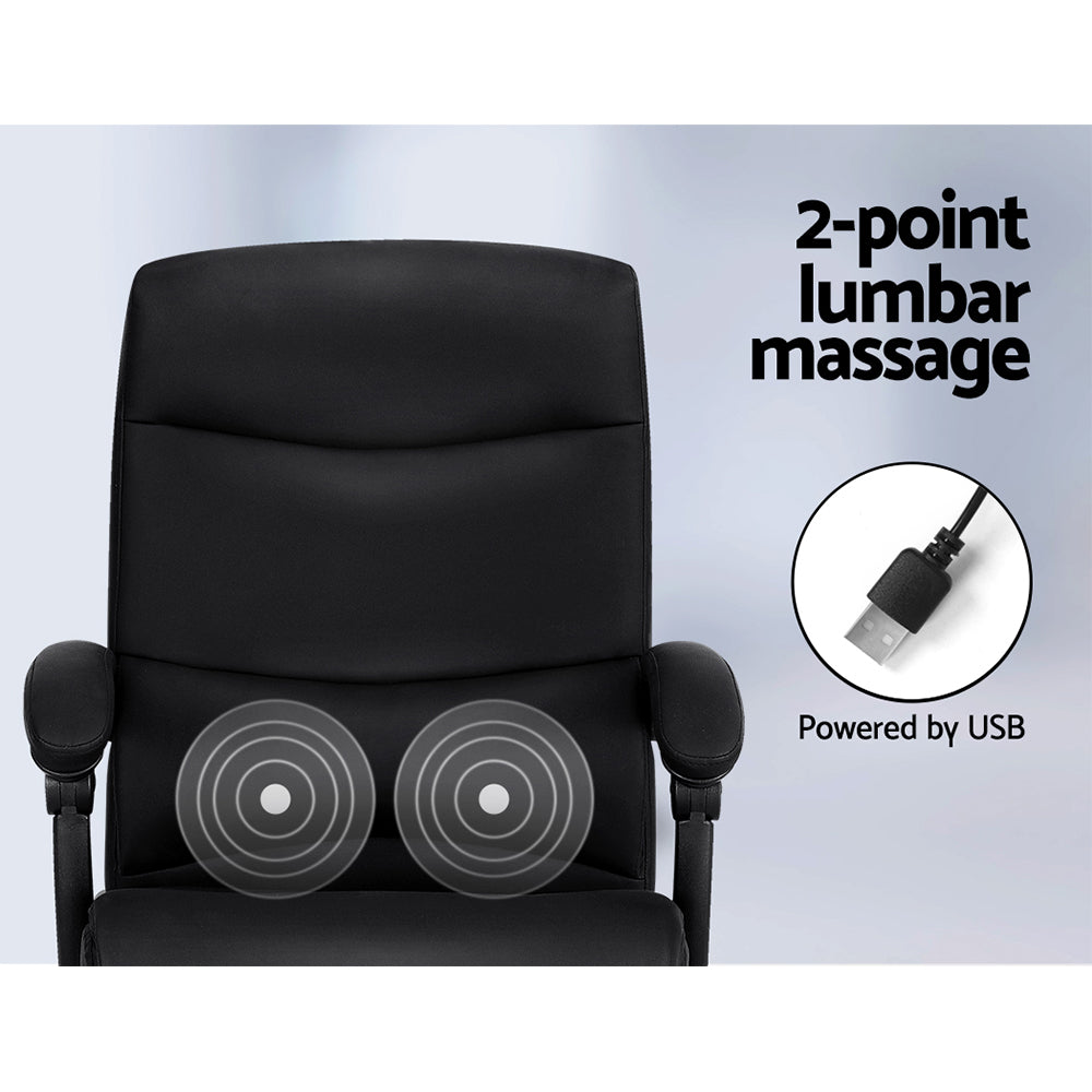 PU Leather 2-Point Massage Office Chair with Recline - Black - Homecoze