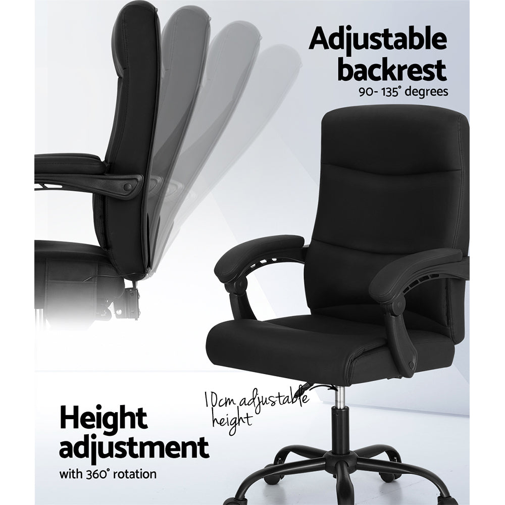 PU Leather 2-Point Massage Office Chair with Recline - Black - Homecoze