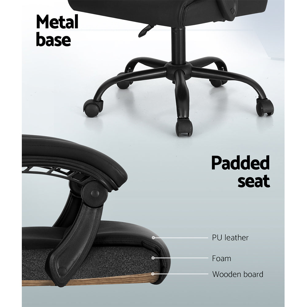 PU Leather 2-Point Massage Office Chair with Recline - Black - Homecoze