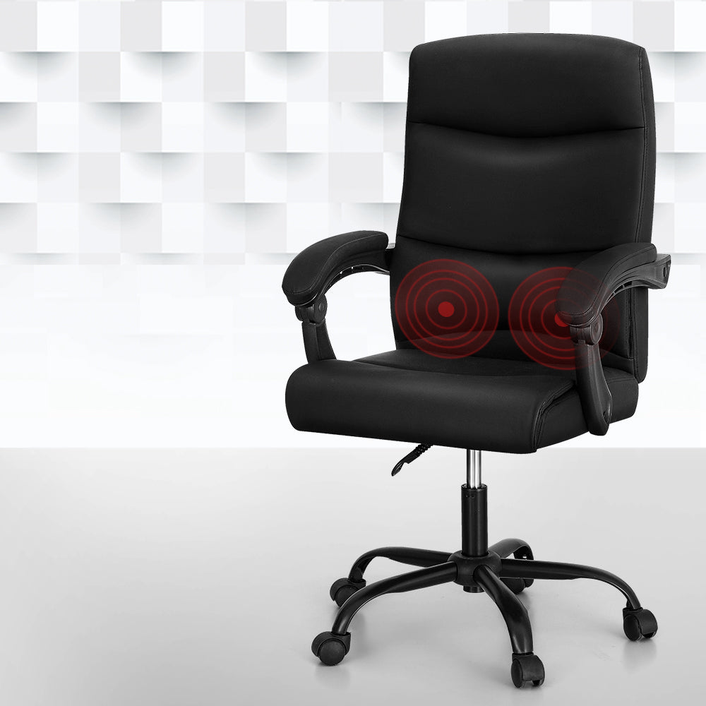 PU Leather 2-Point Massage Office Chair with Recline - Black - Homecoze