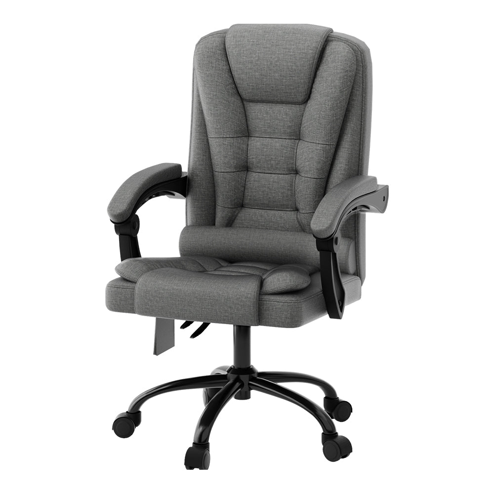 Linen Fabric 2-Point Massage Office Chair with Recline - Grey - Homecoze