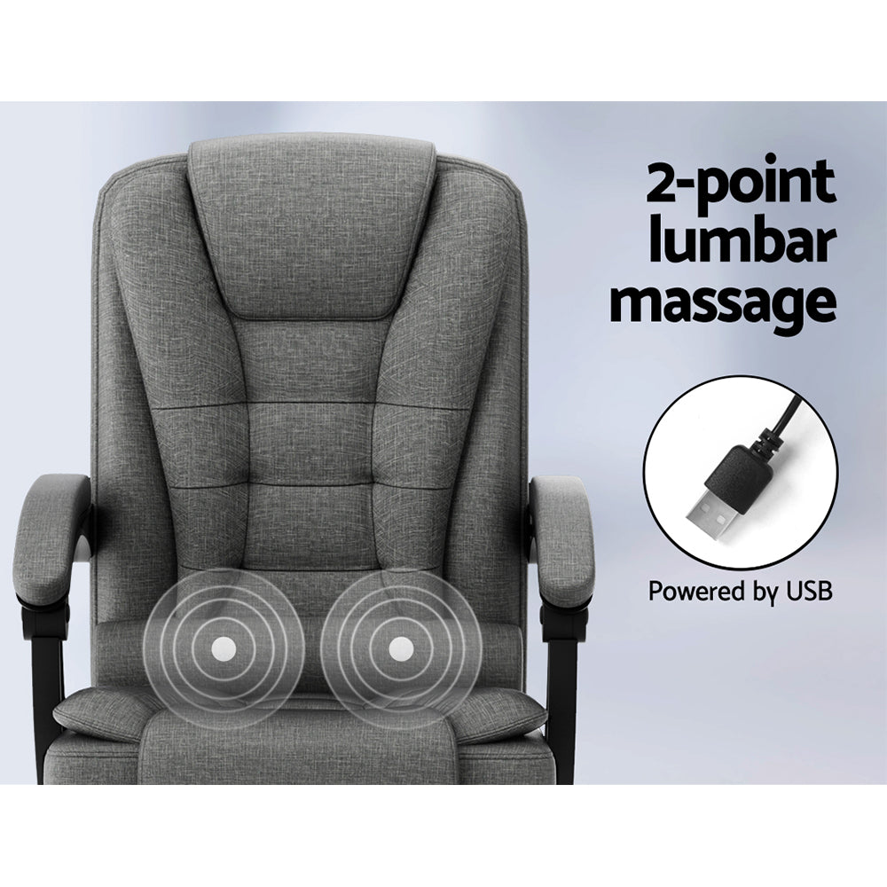 Linen Fabric 2-Point Massage Office Chair with Recline - Grey