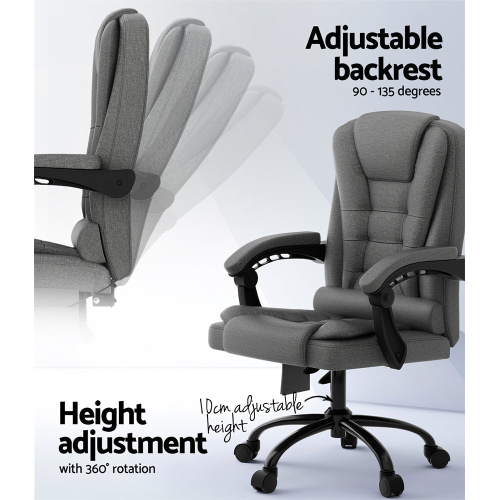 Linen Fabric 2-Point Massage Office Chair with Recline - Grey - Homecoze