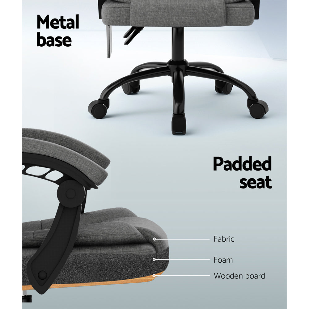 Linen Fabric 2-Point Massage Office Chair with Recline - Grey - Homecoze