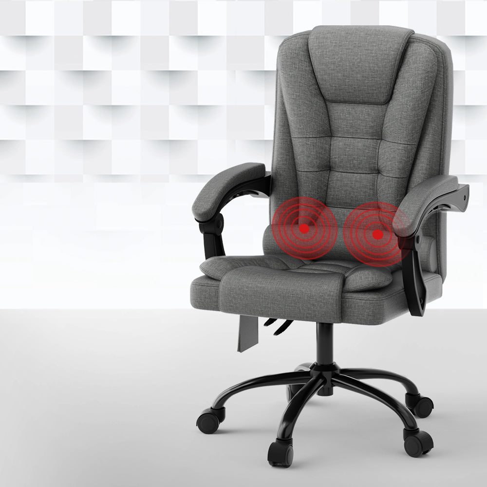 Linen Fabric 2-Point Massage Office Chair with Recline - Grey - Homecoze