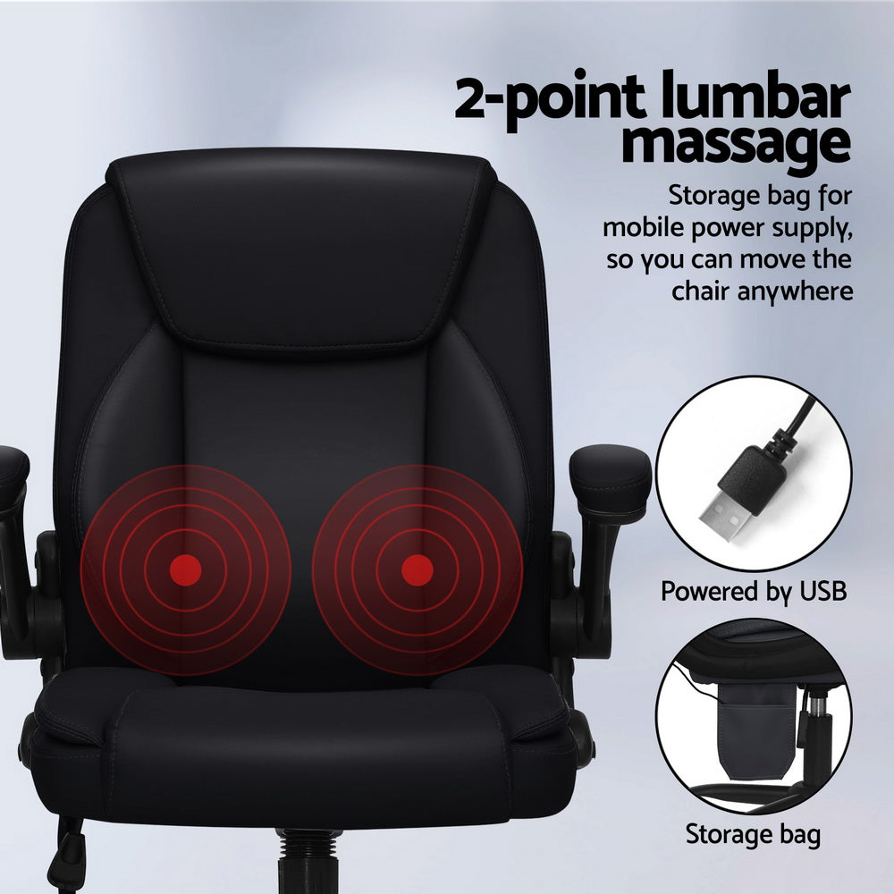 Mid-Back Office Chair 2 Point Massage - Black - Homecoze