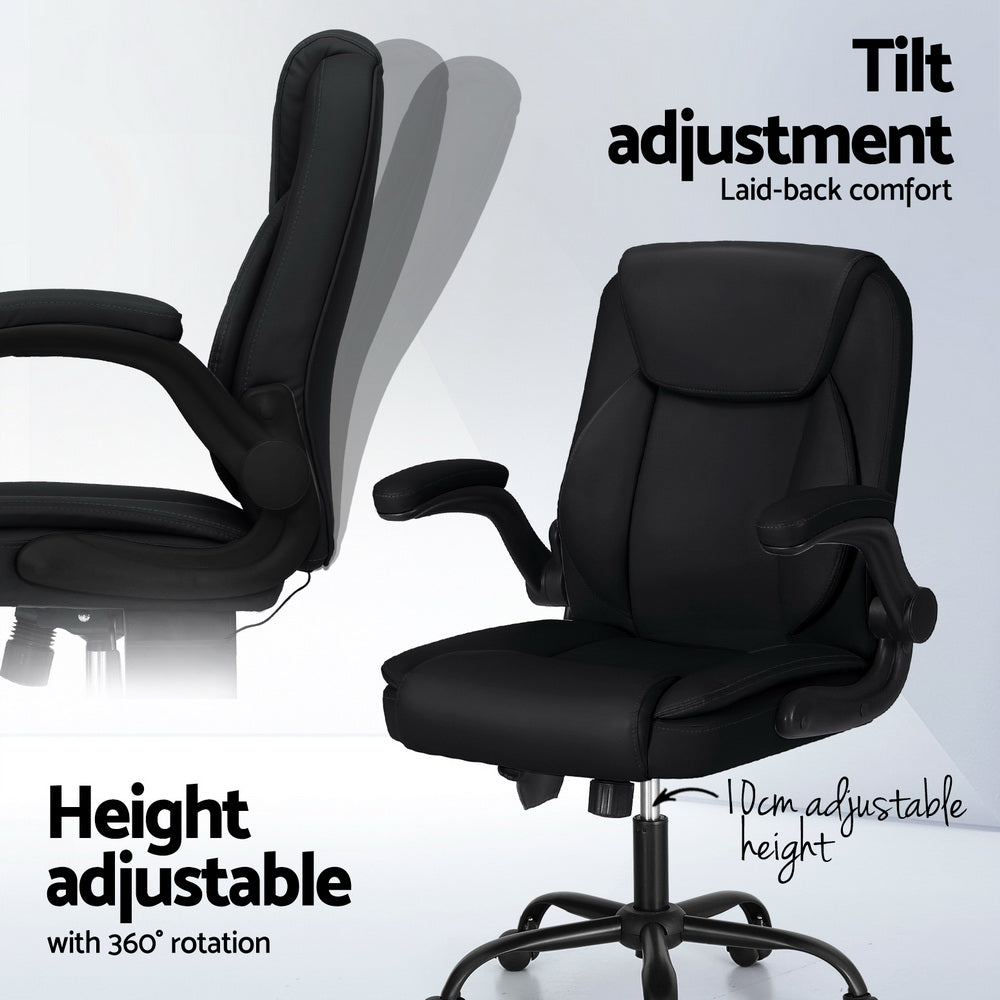 Mid-Back Office Chair 2 Point Massage - Black - Homecoze