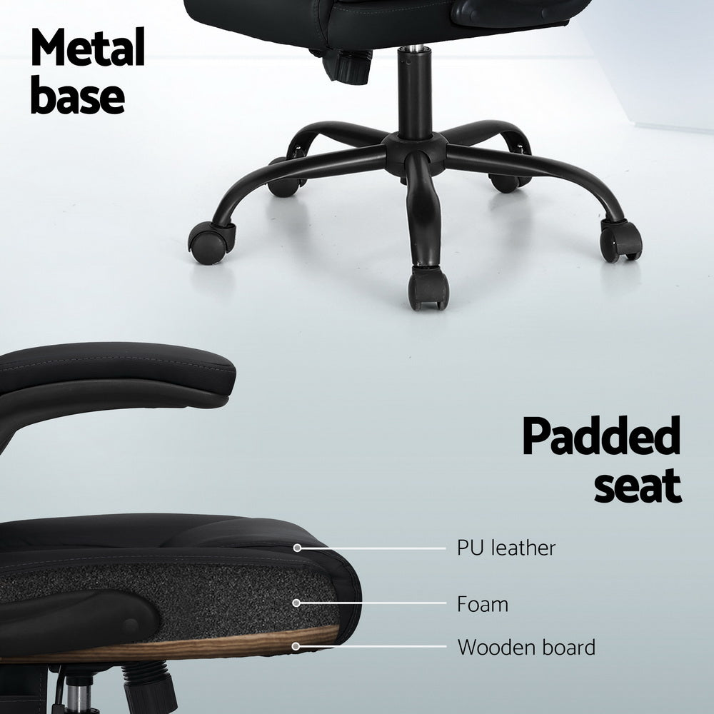 Mid-Back Office Chair 2 Point Massage - Black - Homecoze