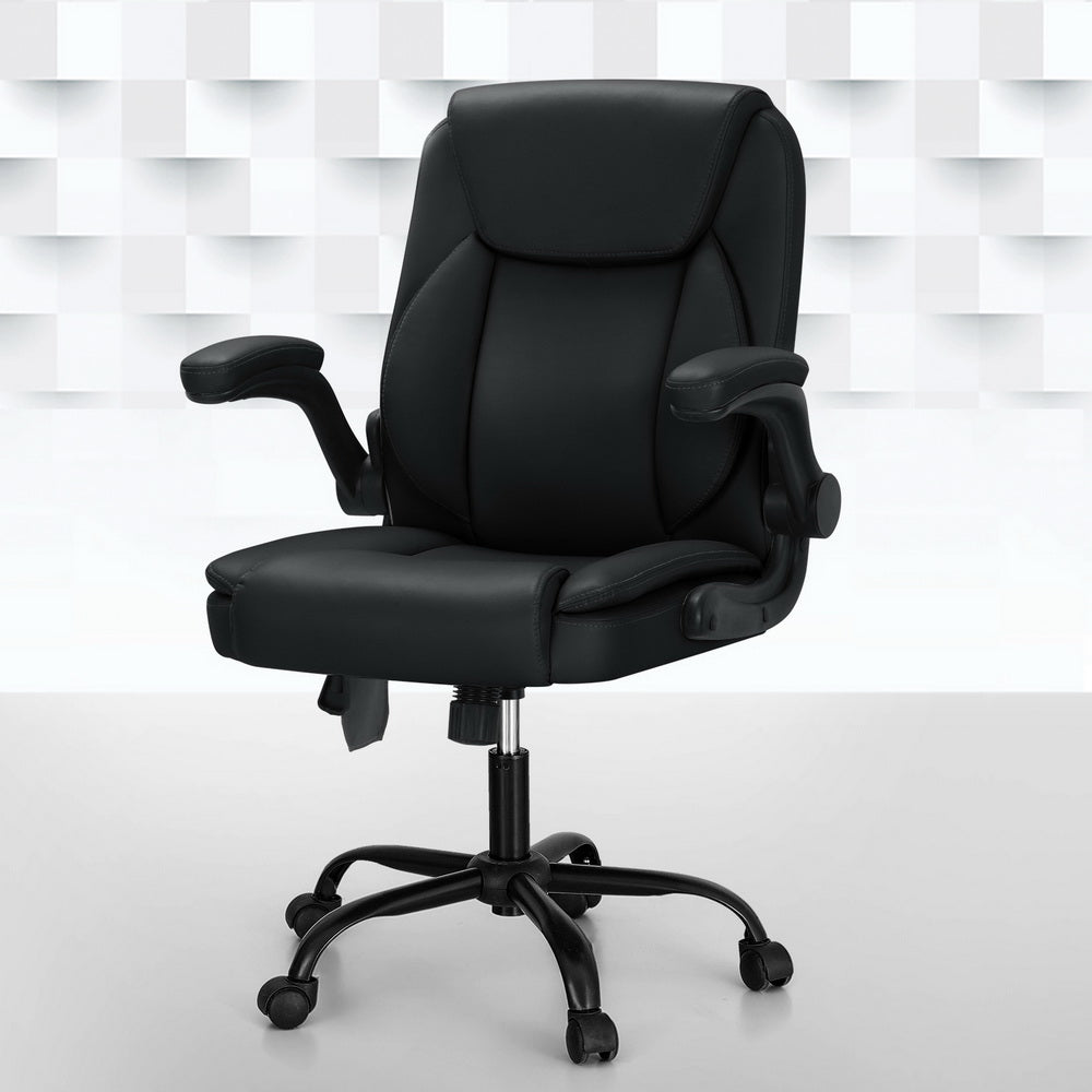 Mid-Back Office Chair 2 Point Massage - Black - Homecoze