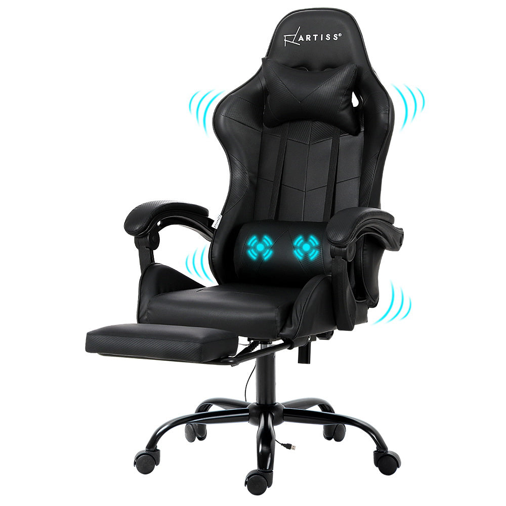 Racer Office Chair with Massage & Footrest - Black - Homecoze