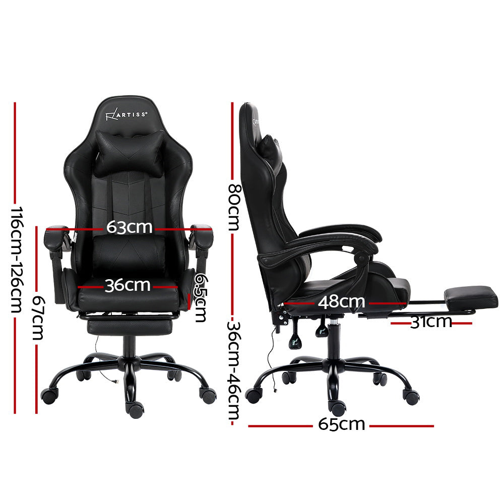 Racer Office Chair with Massage & Footrest - Black - Homecoze