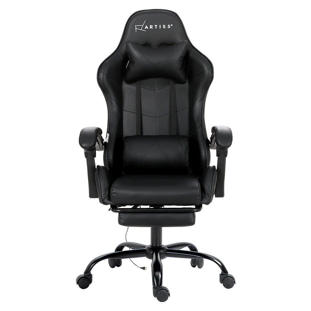Racer Office Chair with Massage & Footrest - Black - Homecoze