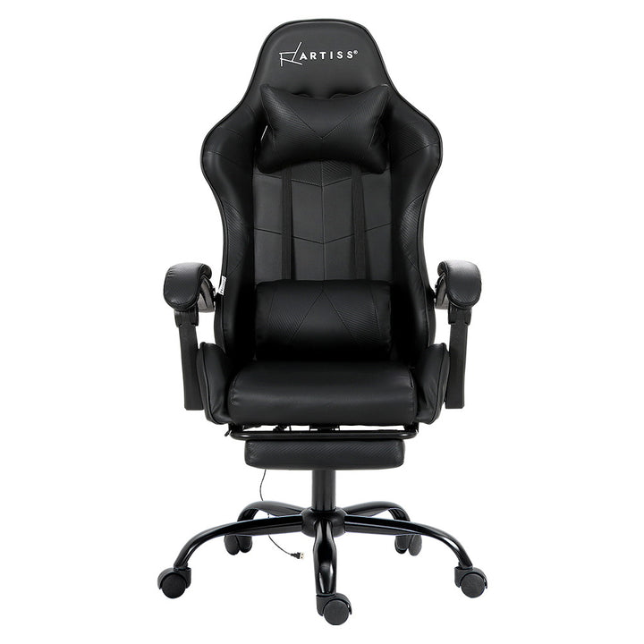 Racer Office Chair with Massage & Footrest - Black - Homecoze