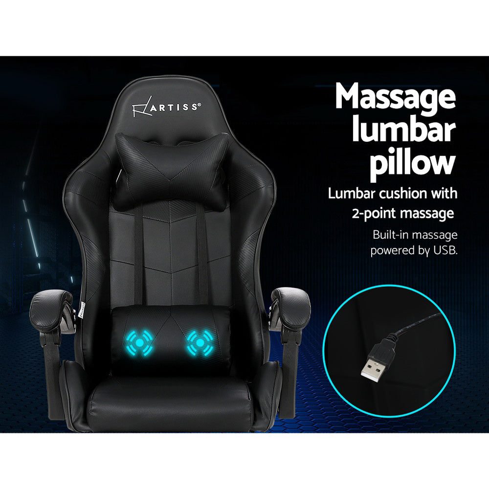 Racer Office Chair with Massage & Footrest - Black - Homecoze
