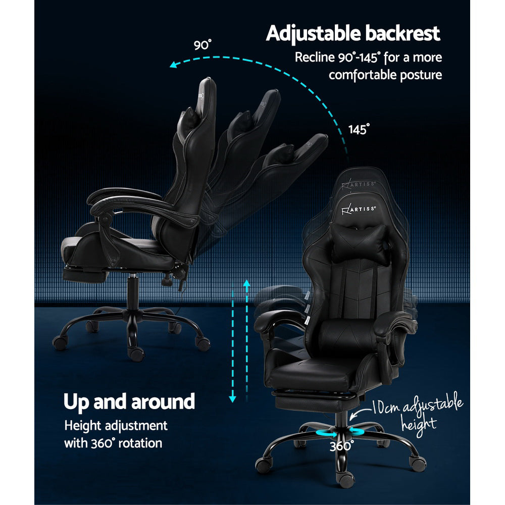 Racer Office Chair with Massage & Footrest - Black - Homecoze