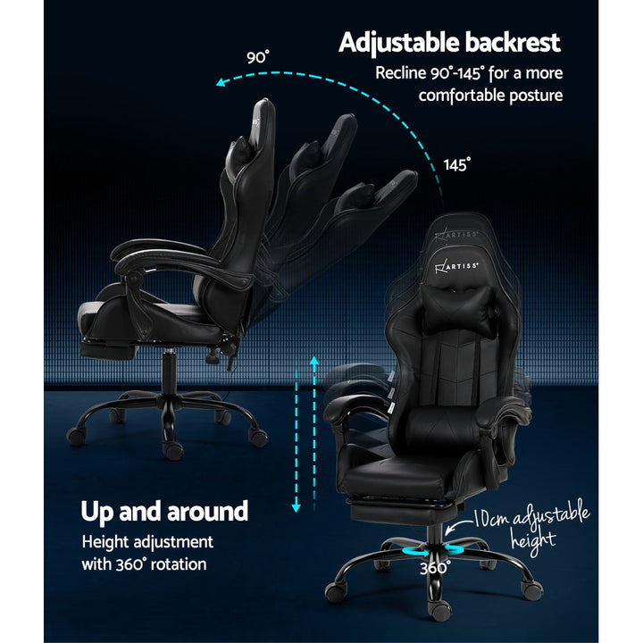 Racer Office Chair with Massage & Footrest - Black - Homecoze