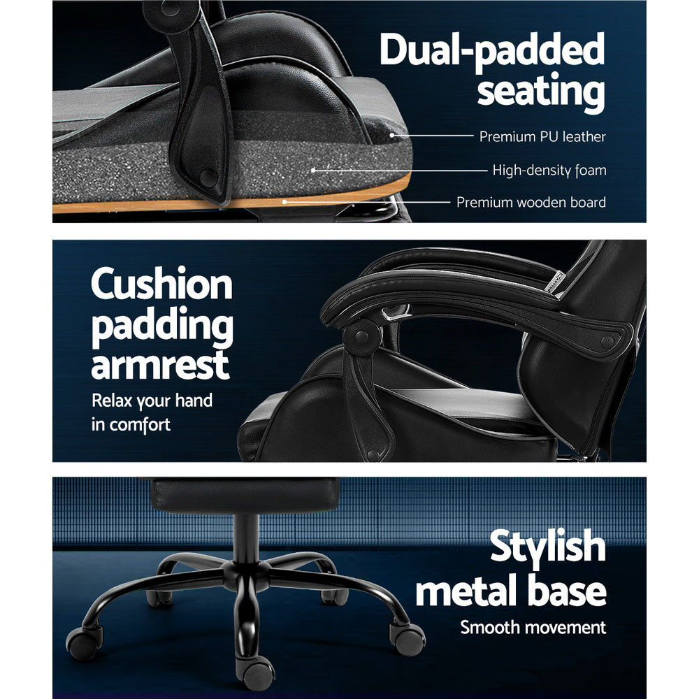 Racer Office Chair with Massage & Footrest - Black - Homecoze