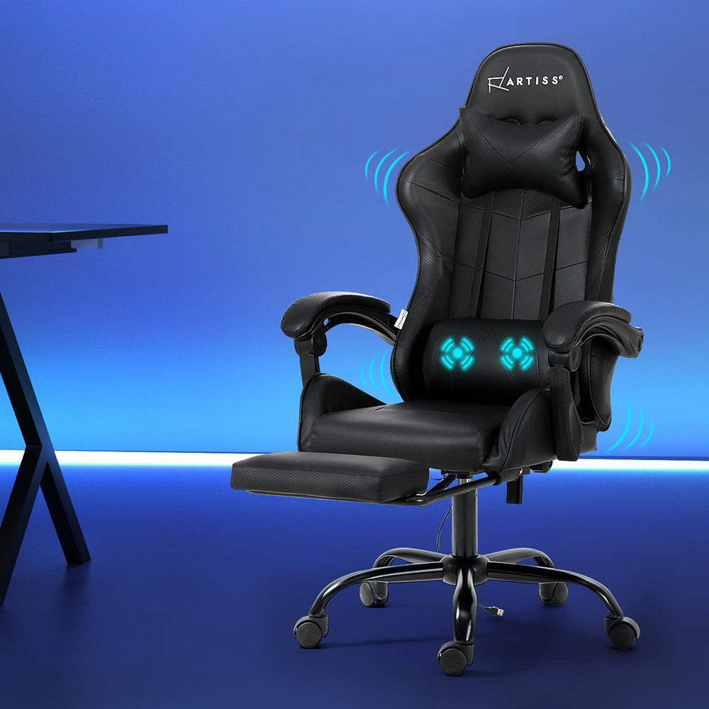 Racer Office Chair with Massage & Footrest - Black - Homecoze