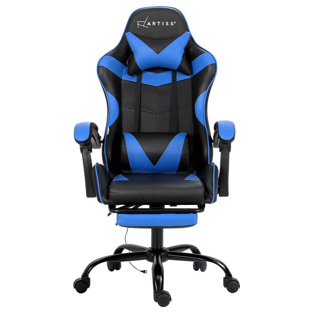 Racer Office Chair with Massage & Footrest - Blue - Homecoze
