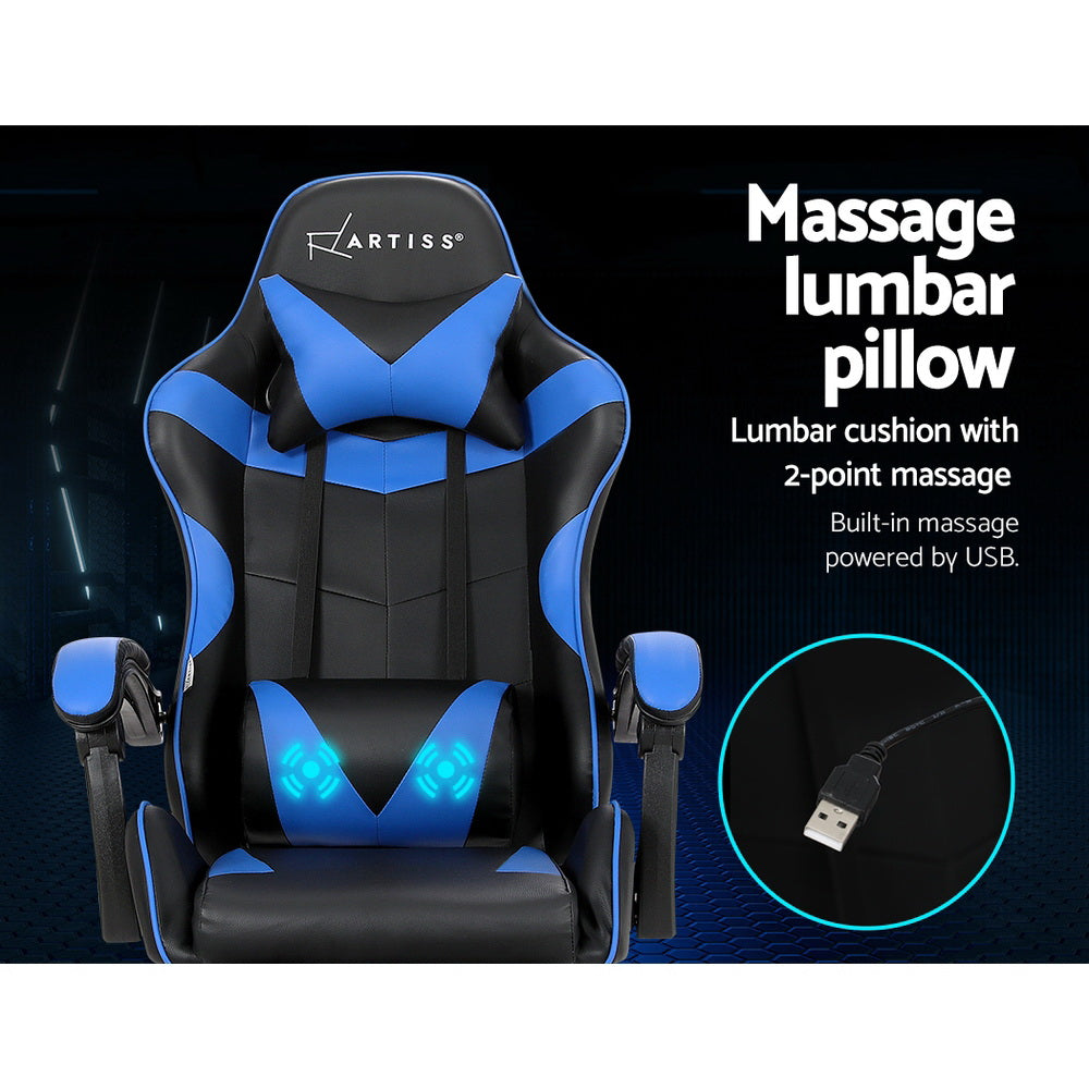 Racer Office Chair with Massage & Footrest - Blue - Homecoze