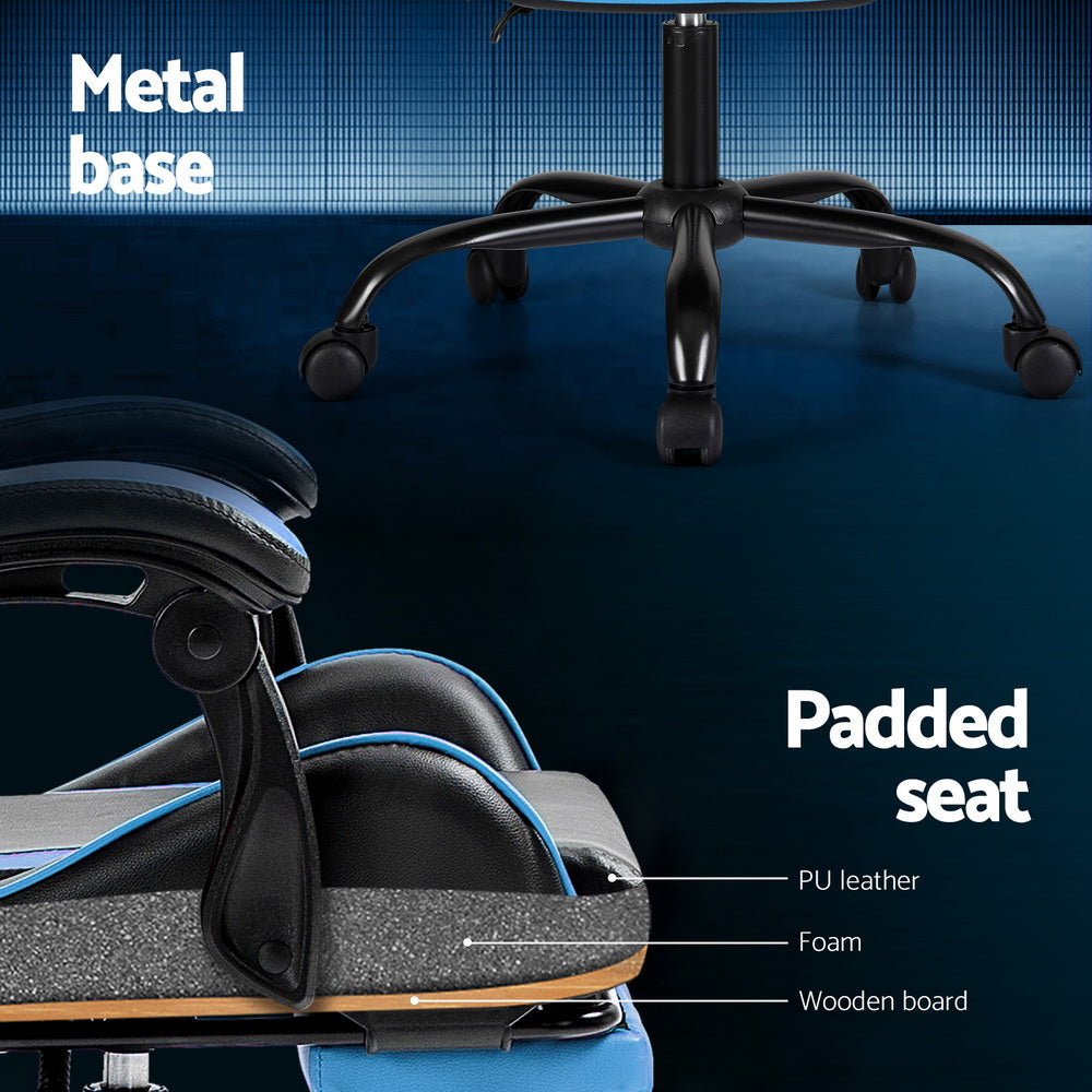 Racer Office Chair with Massage & Footrest - Cyan Blue - Homecoze