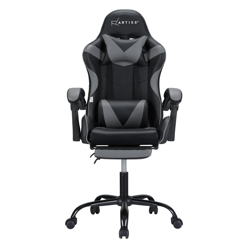 Racer Office Chair with Massage & Footrest - Grey - Homecoze