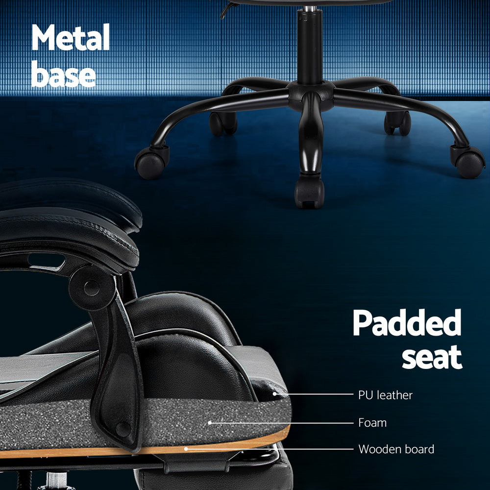 Racer Office Chair with Massage & Footrest - Grey - Homecoze